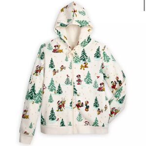 NWT Disney Mickey Mouse & Friends Holiday Zip Hoodie XS AOP In Hand! Ships Now!